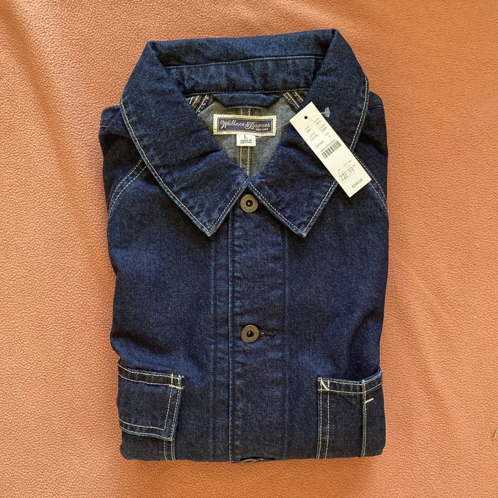Wallace & Barnes Mens Chore Coat Jacket Japanese Blue Denim Dark Wash Large NWT